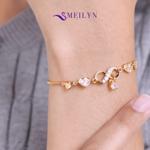 MEILYN Gelang Serut Tangan Infinity Motif Love Lapis Emas Permata Jurai Gold Bracelet 0231250201