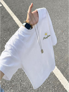 OUMULONG | Daisy Embroidery Cleanfit Summer White Mens T-Shirt