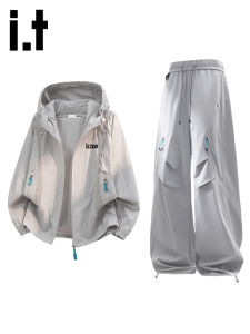 izzue | Bộ Hai Mảnh Lỏng Thể Thao Nam Mùa Thu Chống Nắng Chất Liệu Lụa Ice Silk