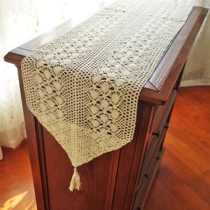 Chinese Zen Style Phoenix Tail Crochet Table Flag Cotton Thread Hollow out TV Cabinet Tablecloth Home Decor Table Art
