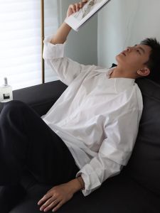 White Spring Long Sleeves Shirt: Men's Autumn Winter Japanese Teenagers Handsome Preppy Style Fancy DK Shirt & Coat