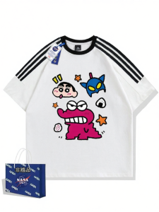 Collaboration Cartoon Printed Short Sleeve T-Shirt Three Stripes Loose Cap Sleeves