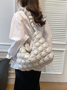 Casual Commuter Womens Folded Cloud Bag Large Capacity Single Shoulder Slant Crossbody Drawstring Tote Bag Korean Style Nylon