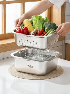 HUAJIDA | 304 Stainless Steel Large Drain Colander Wash Basin
