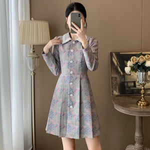 SUYE | Elegant Slim Fit Petite A-Line Pleated Dress Long Sleeve