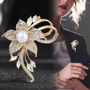 Pearl Zircon Flower Brooch Women‘s Korean Fashion Elegant Corsage Jewelry Accessories