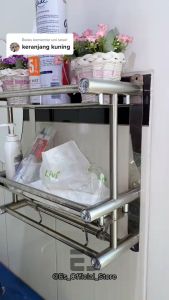 ES Rak Kamar Mandi Dinding Tembok Rak Bumbu Dapur Stainless Steel Rak Handuk Rak Sabun Tempel Gantung Tanpa Bor 1 2 3 Susun