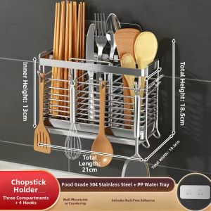 MOLORE | Wall-Mounted 304 Stainless Steel Chopsticks & Spoons Organizer