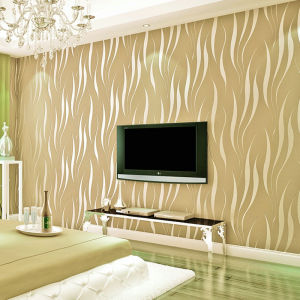 วอลล์เปเปอร์กาวในตัวผ้านอนวูฟเวนแบบเรียบง่ายทันสมัยวอลล์เปเปอร์ติดผนังพื้นหลังลายทางแนวตั้งสามมิติ3D คลื่นห้องนอนห้องรับแขกวอลล์เปเปอร์ติดเอง