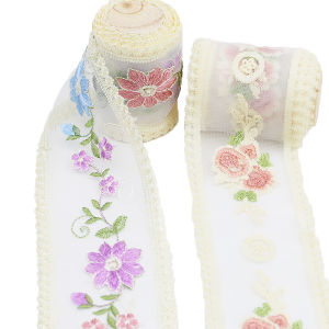 ริบบิ้นลูกไม้ประดับผมปักลายดอกกุหลาบ8-9ซม. ทำด้วยมือรูปผีเสื้อสำหรับการตกแต่งเสื้อผ้าของขวัญแต่งงานบรรจุภัณฑ์แบบย้อนยุค