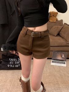 Quần Ống Rộng Cạp Cao Màu Nâu Phong Cách Mỹ Cho Nữ Mùa Thu Quần Ống Đứng Cạp Thấp Quần Ngắn Thường Ngày Cỡ Nhỏ