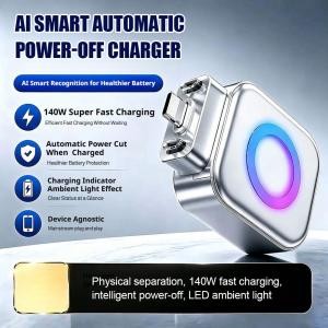140W Smart Digital Display Charger Auto Stop When Full Multi-Protection Separator for MacBook Pro iPad Galaxy USB-C Devices
