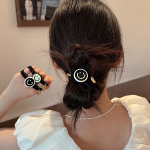 South Korea Dongdaemun Black and White Smiley Face Hair Band Ins Cute Young Adult Rubber Band Tie down Horse Tail Bun Headband
