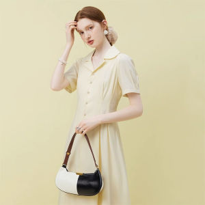 Sense of Design Shirt Short-Sleeved Dress Womens Summer French Style Temperament Suit Collar Professional Commute Interview Formal Wear Long Dress