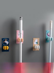 Strong Wall-Mounted Toilet Broom Holder No-Drill Suction Cup Broom Holder No-Trace Kitchen Cleaning Tool Organizer ABS+PVC