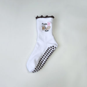 European size 36-43， 1 Pair Knitted Embroidered Yoga Fitness Pilates Sports Silicone Non slip Bottom Womens Middle Socks