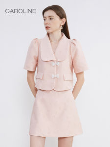 Sweet Short Bubble Sleeve Chinese Style Jacket New Spring Design ECRDAB28 Caroline Womens Fashion Pure Color Button Closure