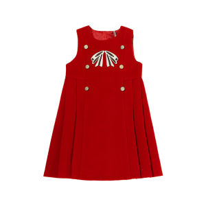 Little Time Girls Woolen Dress Vest New Year Visit Clothes for Children Ages 3-14 Red Autumn Winter A-Line Skirt Dress