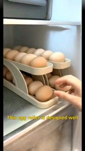 Egg Dispenser For Refrigerator Automatically Rolling Egg Container For Refrigerator Two Tier Space-Saving Egg Dispenser Tray For