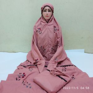 mukena terusan dewasa lajuran  tabur buket bordir