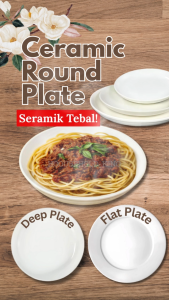 Ceramic Round Dinner Plate 8/9 Inch | White Deep Plate & Flat Plate for Pasta Rice Salad Everyday Dining