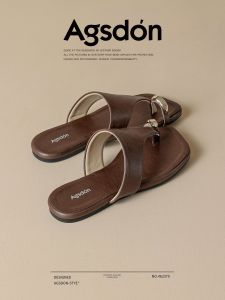 Agsdon | Summer Flip Flops Brown Flat Sandals for Skirts