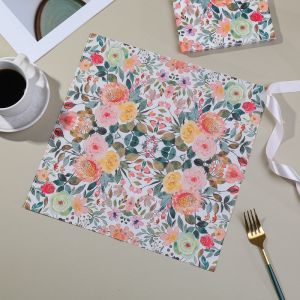 20pcs 33cm Elegant Symmetrical Watercolor Floral Napkins Soft Colorful Flowers on White for Wedding Party Dining Table Decor