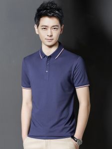 ROMON | Romon Silk T-Shirt Ice Silk Casual Half Sleeve Turn-down Collar Polo Shirt Summer Fashion Urban Standard Fit Polyester Cotton Blend