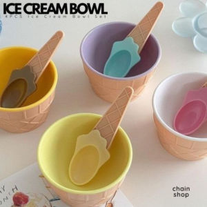 1PC Ice Cream Bowl And Spoon Cartoon Candy Colorful Ice Cream Bowl