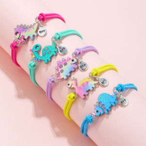 5Pcs/set Cute Cartoon Dinosaur Acrylic Charm Stretch Rope Bracelet for Girls Hairband Use Party Birthday Gift