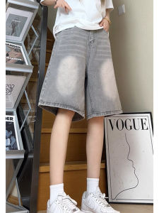 Quần Short Denim Xám Bê Tông Cleanfit Nam Mùa Hè Phong Cách Mỹ Cổ Điển Rộng Rãi Thẳng Quần Ngắn Làm Sạch Năm Phần Quần