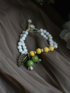 Green Pomegranate Ceramic Beaded Weave Mori Style Mountain Fruit Bracelet Single Ring Easiest for Match Gift Ornament Muzi Ancient Moon