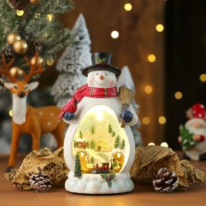 Hộp Nhạc Cabin Giáng Sinh Có Đèn Trang Trí Hình Ông Già Noel Và Người Tuyết Với Cảnh Làng Quê Có Đèn LED - Trang Trí Kệ Để Bàn Ngày Lễ