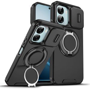 Sliding Camera Lens Protection Armor Phone Case For OPPO A6x 4G 5G 360° Rotate Ring Holder Kickstand Shockproof Back Cover