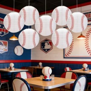 9Pcs Baseball Paper Lanterns Suitable for Baseball Party Decorations Sports Event Decorations