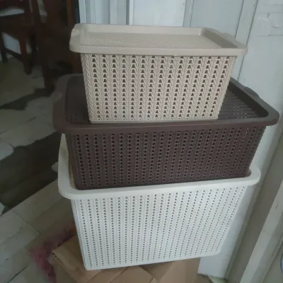 MAGNOLIA RATTAN WOVEN ORGANIZER -BASKET WITH COVER -RATTAN ORGANIZER