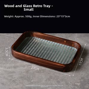 Walnut Color Rectangular Glass Tray Multiple Use