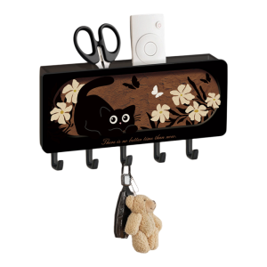 MR ART | Vintage Cat Decor No-Trace Wall Key Hooks Storage Box