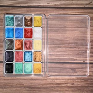 Shimmer 20 Colors Watercolors Paint SetSparklyMetallic Glitter Solid Water Color Paints for Artists Students Hobbyists