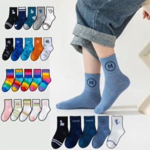 Kids High Quality 5 Pairs Socks 100% Cotton Comfortable Cute Trendy Design Socks for Boys and Girls 1-12 Years Old
