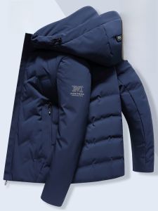 ROMON | Lormen Mens Down Jacket White Duck Feather Hooded Short Thick Winter Coat Warm Casual Outerwear Polyester Fiber Urban Fashion