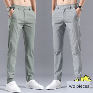 Summer Mens Slim Fit Casual Pants Straight Leg Thin Cotton Youth Business Trousers Fashionable Long Trousers for Young Men