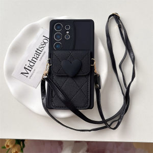 3D Cute Love Heart Crossbody Card Holder Phone Case for Samsung S25 Ultra S24 S21 FE S23 Plus A55 A35 A25 A15 A16 A56 A36