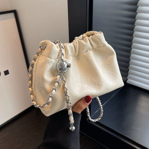 Korean Style Fashion Oil Wax Leather Chain Bag Womens New Summer Simple Bucket Bag Small Quality Crossbody Bag