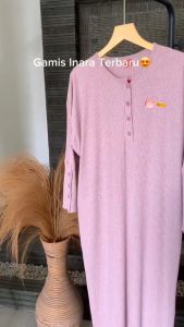 Abaya Import Dress Inara Gamis Knit Import Full katun Lidi Tebal dan Halus Variasi Kancing Lengan Balon Barang Berlebel Berkualitas