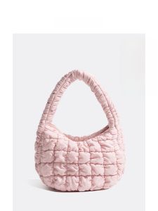 MABULA | Mabula Folded Clouds Texture Zipper Handbag Durable Cotton Shoulder Bag Youth Fashion Accessory Compact Size Solid Color Design