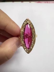 YOYO | Đồng Vintage Chạm Khắc Hoa Văn Nhẫn Khảm Đỏ Tổng Hợp Zircon Hình Học Cocktail Nhẫn Nữ Hợp Thời Trang Trang Sức Dự Tiệc