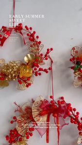 Vòng Hoa Đào Đông Đỏ Tài Lộc May Mắn Trang Trí Tết Nhiều Mẫu Mới  -Tặng Kèm Đèn QT979