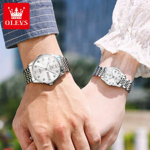 【Buy 1 Take 1】OLEVS Top Automatic Couple watch For Women And Men Waterproof Original 2022 Luxury Luminous Calendar Sapphire Mirror Glass Dial Stainless Steel Men Watch And Ladies Watch Gold/Sliver