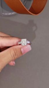 925 Sterling Silver 3CT Emerald Three Stone Baguette Ring D VVS1 Moissanite Multi Tone Minimalist Wedding Fine Jewelry For Women